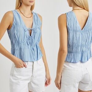 FRAME V-neck Bow Tie Crinkle Blouse Tank Top \\ S